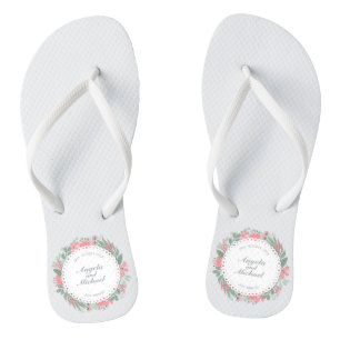 Elegant Just Married Floral Wedding Flip Flops