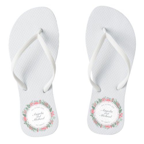 Elegant Just Married Floral Wedding  Flip Flops