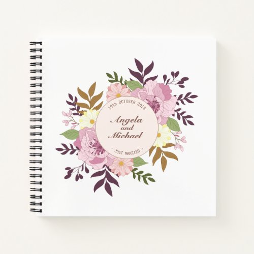 Elegant Just Married Floral Wedding  Guestbook Notebook