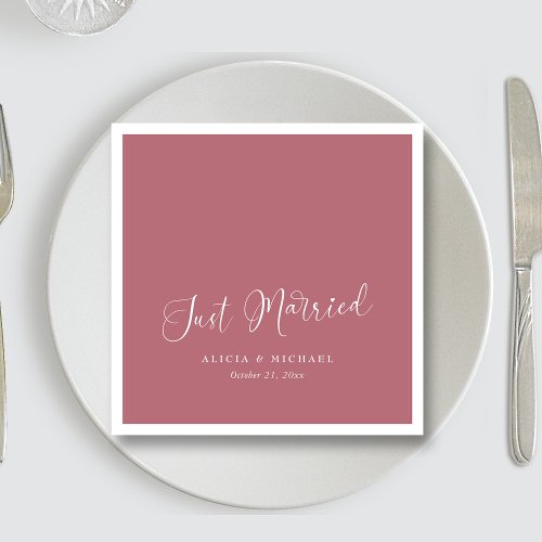 Elegant Just Married Heart _ Rose Gold Wedding Napkins