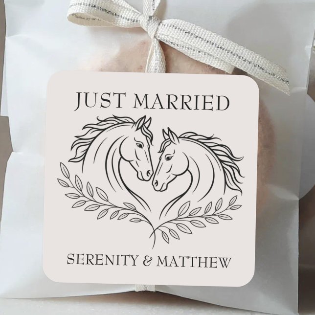 Elegant Just Married Horse Rustic Country Wedding Square Sticker (Creator Uploaded)