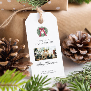 Elegant Just Married Newlywed Christmas Photo Card Gift Tags