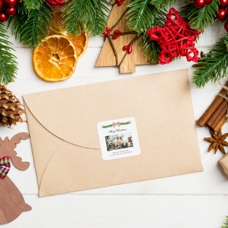 Elegant Just Married Newlywed Christmas Photo Square Sticker