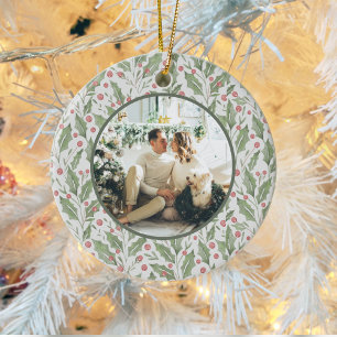 Elegant Just Married Newlywed Photo Christmas Ceramic Ornament