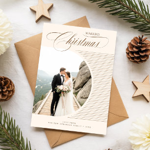 Elegant Just Married Newlywed Photo Christmas Holiday Card