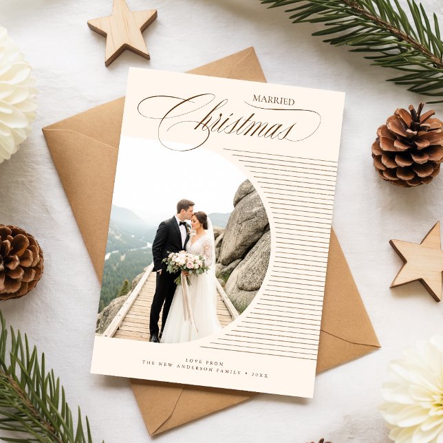 Elegant Just Married Newlywed Photo Christmas Holiday Card (Creator Uploaded)