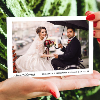 Elegant Just Married Photo Wedding Announcement by girlygirlgraphics at Zazzle