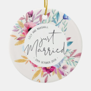 Elegant Just Married Wedding Ceramic Ornament