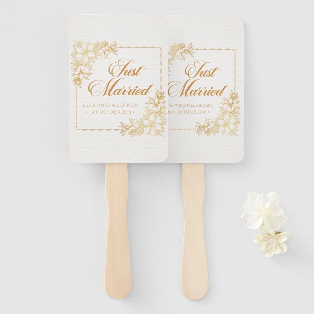 Elegant Just Married Wedding | Hand Fans (Front and Back)