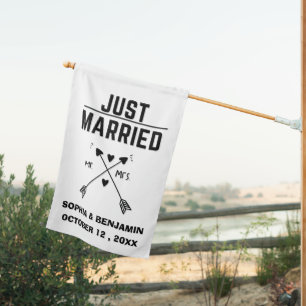 Elegant Just Married Wedding House Flag