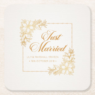 Elegant Just Married Wedding Paper Coaster