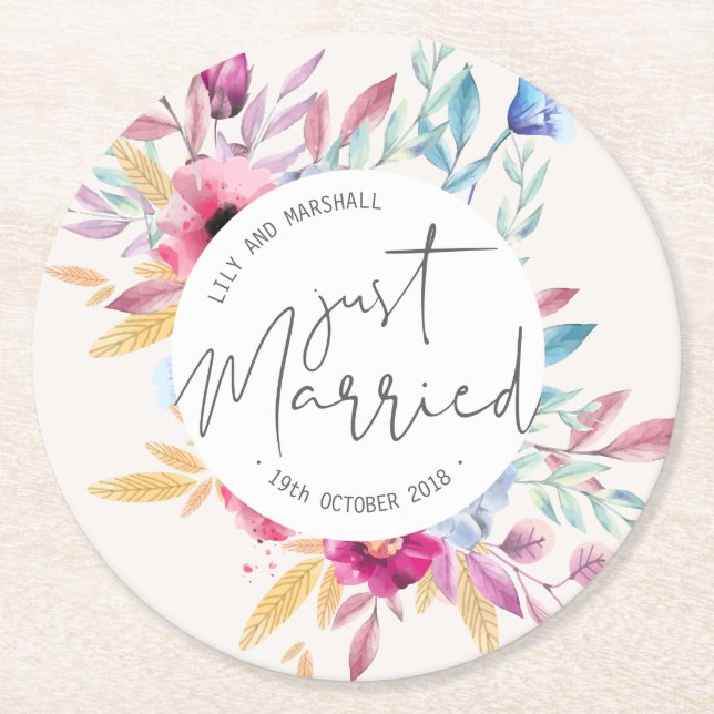 Elegant Just Married Wedding | Paper Coaster (Front)