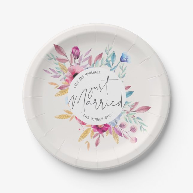Elegant Just Married Wedding | Paper Plate (Front)
