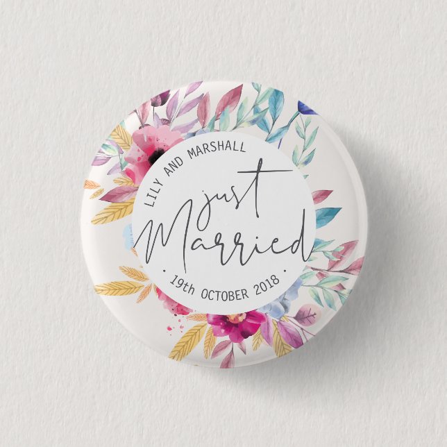 Elegant Just Married Wedding | Pin Button (Front)