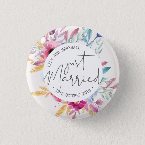 Elegant Just Married Wedding  Pin Button