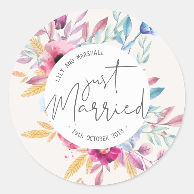 Elegant Just Married Wedding | Sticker Seal (Front)