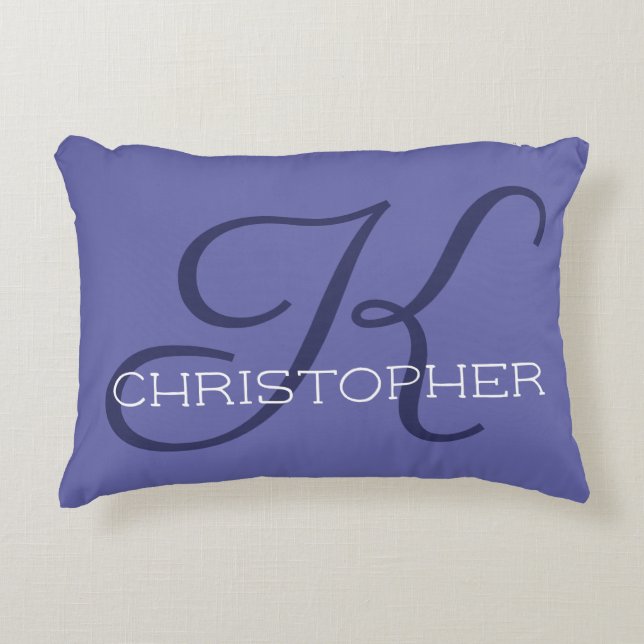 Elegant K Initial Name Blue Periwinkle Accent Pillow (Front)