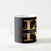 Elegant "K" Monogram Personalized Name Black Gold Coffee Mug (Front Left)