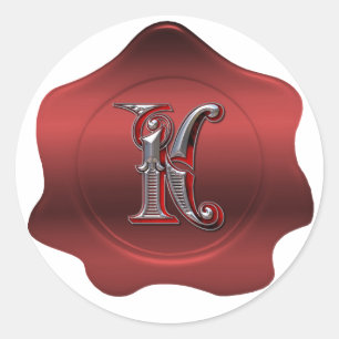 Elegant K Monogram Red Wax Seal Look Sticker