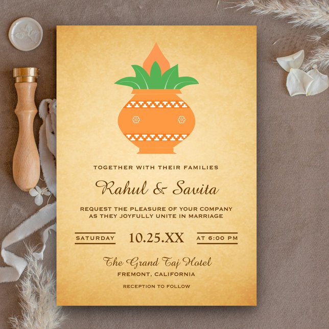 Elegant Kalash Vintage Indian Wedding Invitation (Creator Uploaded)