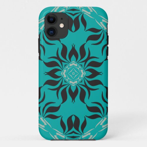 Elegant Kaleidoscope Design Aqua Black Grey iPhone 11 Case