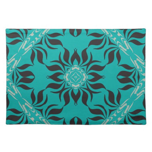 Elegant Kaleidoscope Design Aqua Black Grey Cloth Placemat