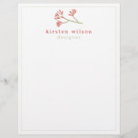 Elegant Kangaroo Paw Flower - Personalized  Letterhead<br><div class="desc">NewParkLane - Simple but elegant personalized Letterhead, with a beautiful Australian Kangaroo Paw flower in different shades of red, and a subtle sage green frame around the edge. The text template with a modern sophisticated typography makes is easy to personalize your design. All text styles, colors, sizes can be modified...</div>
