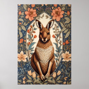 Elegant Kangaroo William Morris Inspired  Poster