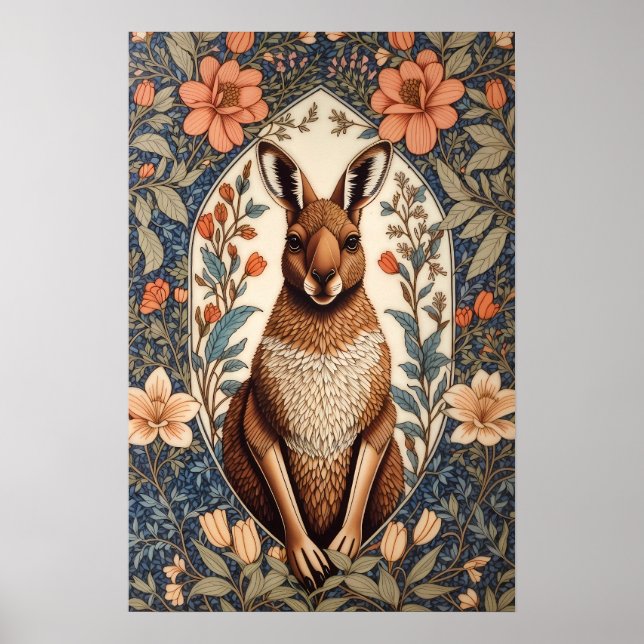 Elegant Kangaroo William Morris Inspired  Poster (Front)