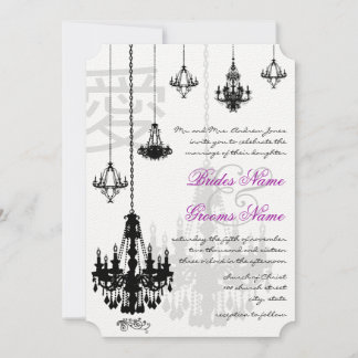 Elegant Kanji for Love Black Chandeliers Wedding Invitation
