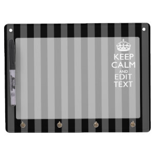 Elegant KEEP CALM AND Your Text on Black Stripes Dry Erase Board With Keychain Holder