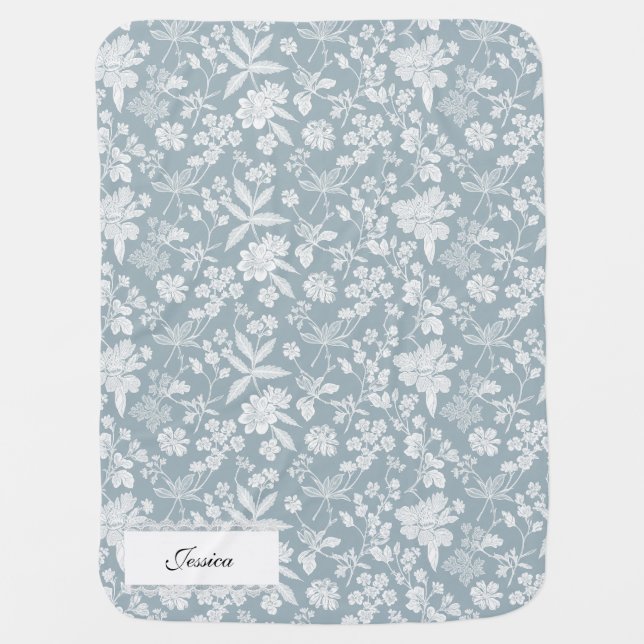 Elegant Keepsake Custom Name Special Floral Gift Baby Blanket (Front)