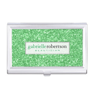 Elegant Kelly Green Glitter Texture Print Business Card Holder