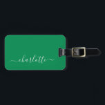 Elegant Kelly Green Script Name Personalized Luggage Tag<br><div class="desc">Elegant Kelly Green Script Name Personalized Luggage Tag</div>
