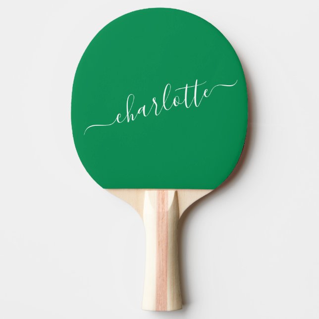 Elegant Kelly Green Script Name Personalized  Ping Pong Paddle (Front)