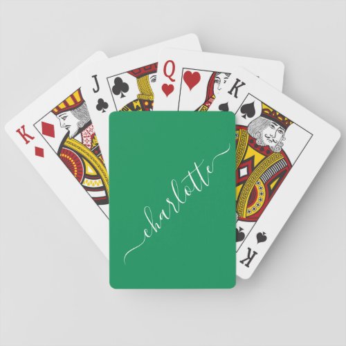 Elegant Kelly Green Script Name Personalized Poker Cards