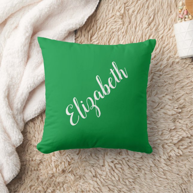 Elegant Kelly Green Your Own Name Typography Throw Pillow (Blanket)