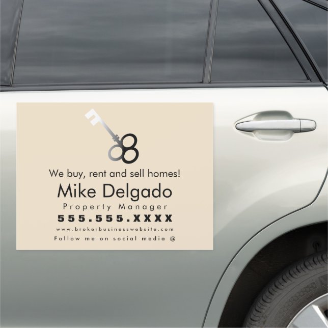 Elegant Key Home Sales Broker Beige Business  Car Magnet (In Situ)