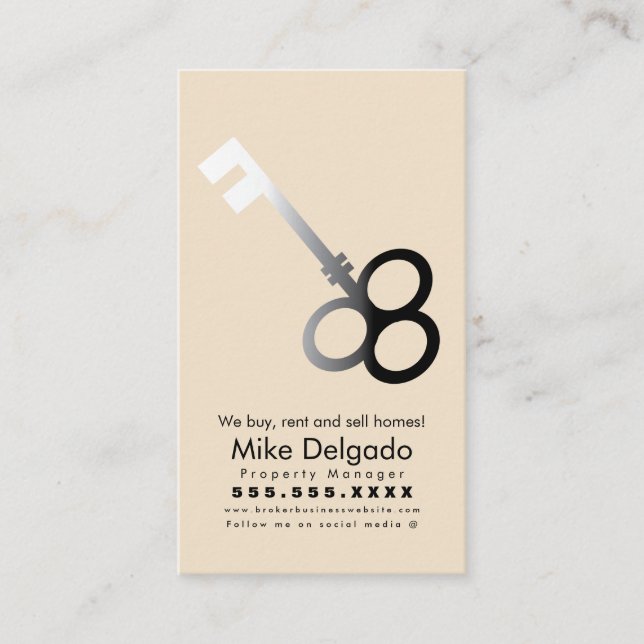Elegant Key Home Sales Broker Beige Business Card (Front)