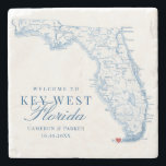 Elegant Key West Florida Wedding Favor Stone Coaster<br><div class="desc">Commemorate your tropical beach wedding in Key West with our elegant navy blue Florida map-themed stone coaster. A perfect keepsake from your event at the Hemingway Home and Museum, Audubon House and Tropical Gardens, The Reach Key West, Casa Marina Key West, and Southernmost Beach Resort, this coaster is both a...</div>