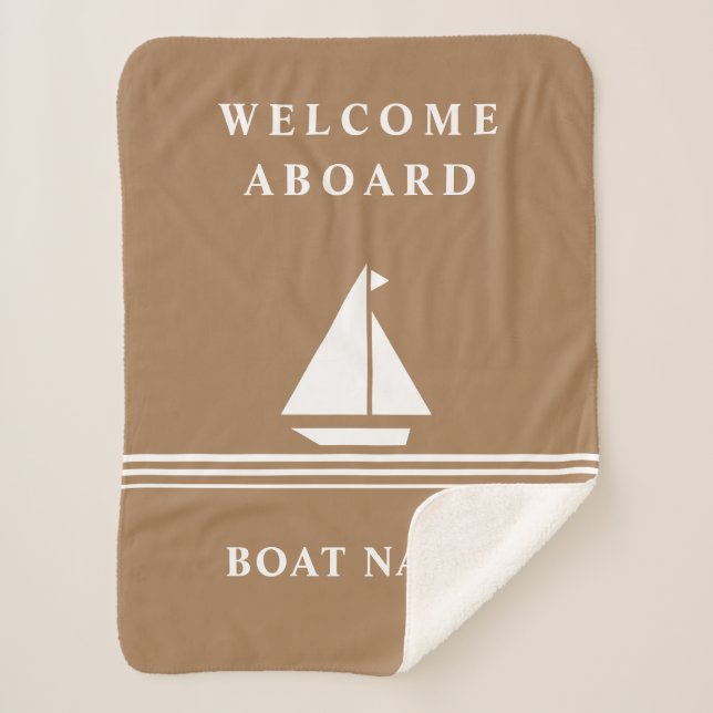Elegant Khaki Boat Nautical Name Text Sherpa Blanket (Front)