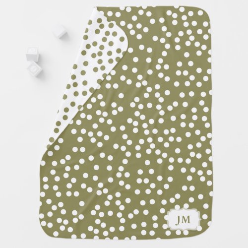 Elegant Khaki  Olive Green Polka Dot Pattern Baby Swaddle Blanket