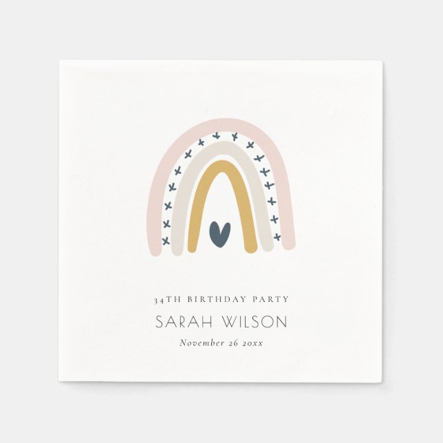 ELEGANT KIDS BLUE BLUSH RAINBOW HEART BIRTHDAY NAPKINS (Front)