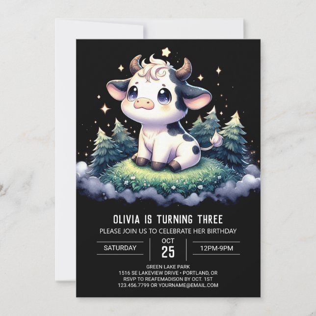 Elegant Kids Cow Birthday Invitation (Front)