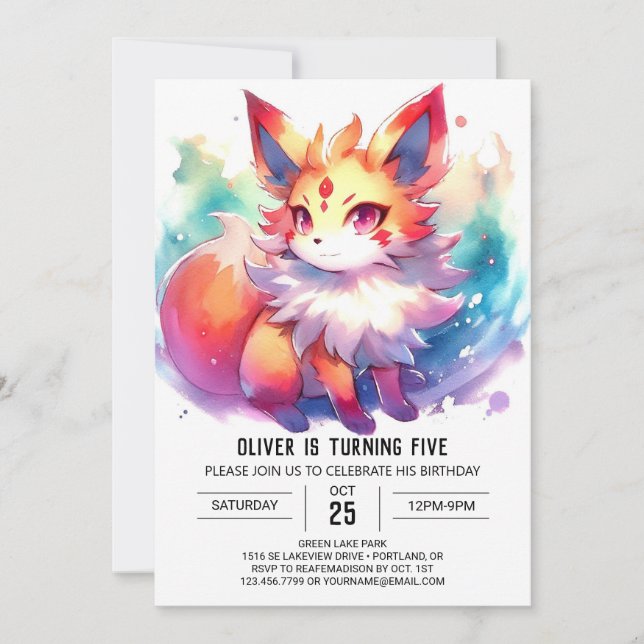 Elegant Kids Fox Birthday Invitation (Front)