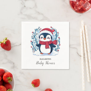 Elegant Kids Penguin Baby Shower Napkins
