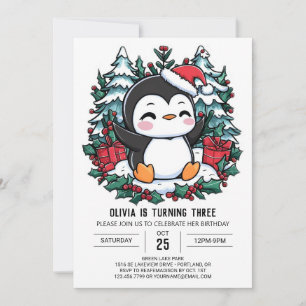 Elegant Kids Penguin Digital Birthday Invitation