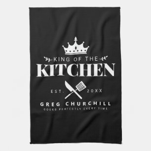 Elegant King of The Kitchen Modern Black with Name Towel