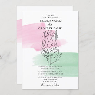 Elegant King Protea Watercolor Wedding Invitations