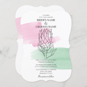 Elegant King Protea Watercolor Wedding Invitations